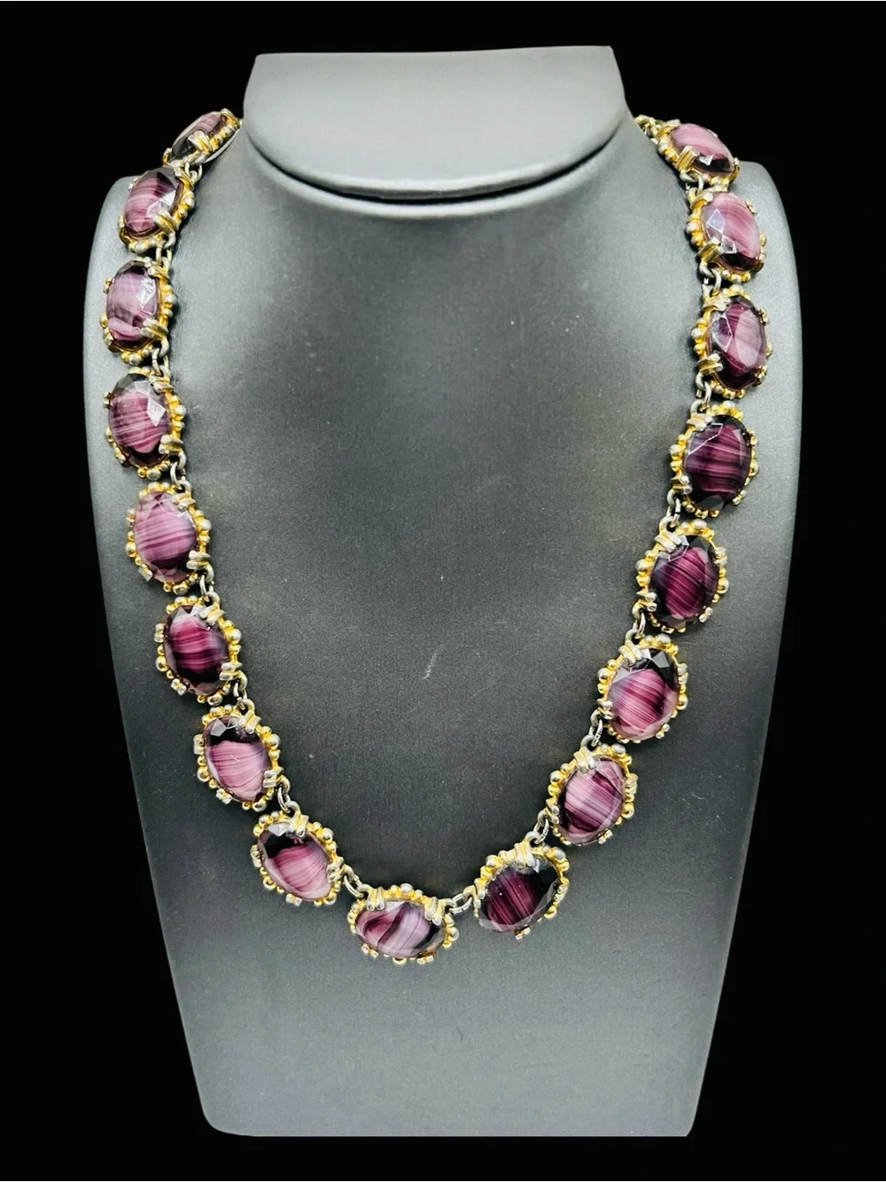 Vintage Purple Porphyr Glass Adjustable Necklace